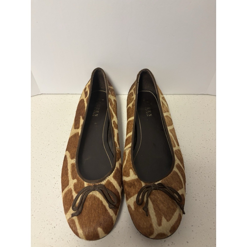 Ralph Lauren Alice Ballet Flats US 9.5 Giraffe Print Pony Calf Hair Retail $145